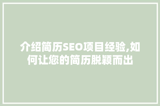 介绍简历SEO项目经验,如何让您的简历脱颖而出