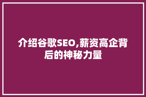 介绍谷歌SEO,薪资高企背后的神秘力量