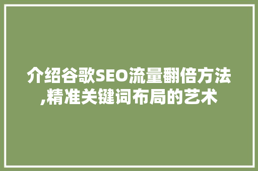 介绍谷歌SEO流量翻倍方法,精准关键词布局的艺术