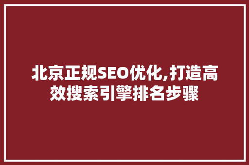 北京正规SEO优化,打造高效搜索引擎排名步骤