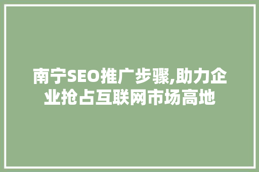 南宁SEO推广步骤,助力企业抢占互联网市场高地