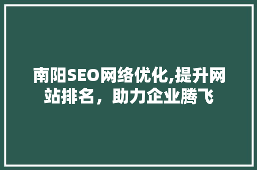南阳SEO网络优化,提升网站排名，助力企业腾飞