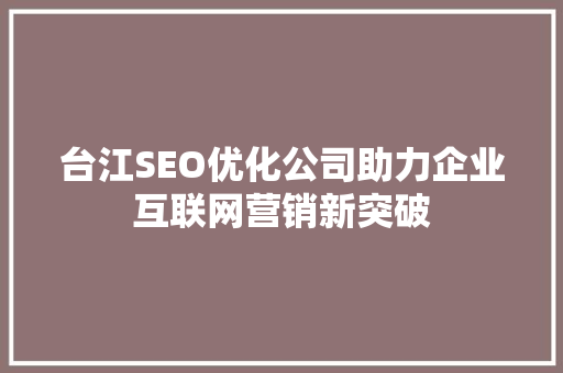 台江SEO优化公司助力企业互联网营销新突破