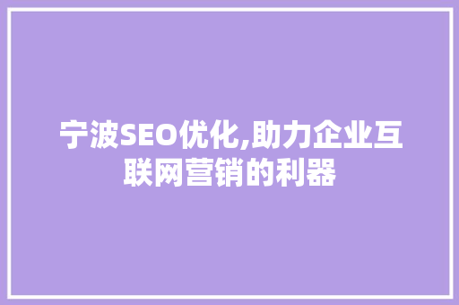 宁波SEO优化,助力企业互联网营销的利器  第1张