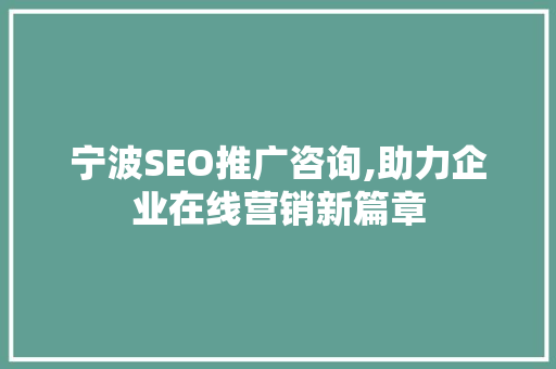 宁波SEO推广咨询,助力企业在线营销新篇章