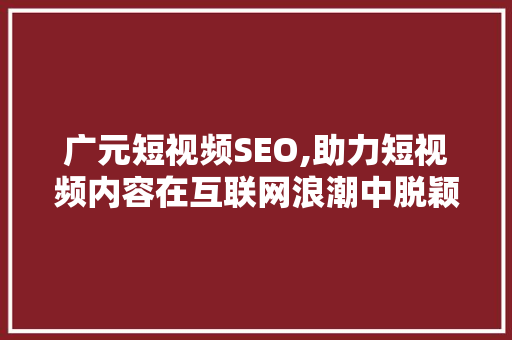 广元短视频SEO,助力短视频内容在互联网浪潮中脱颖而出