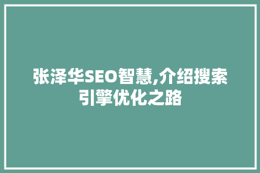 张泽华SEO智慧,介绍搜索引擎优化之路