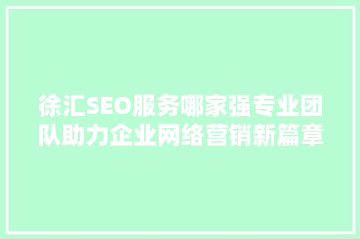 徐汇SEO服务哪家强专业团队助力企业网络营销新篇章