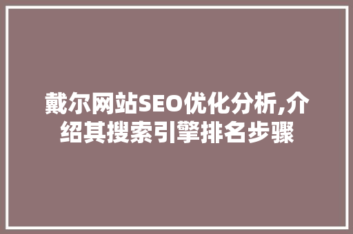 戴尔网站SEO优化分析,介绍其搜索引擎排名步骤
