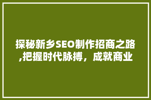 探秘新乡SEO制作招商之路,把握时代脉搏，成就商业辉煌