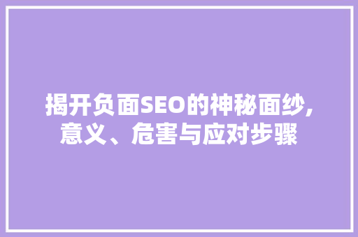 揭开负面SEO的神秘面纱,意义、危害与应对步骤