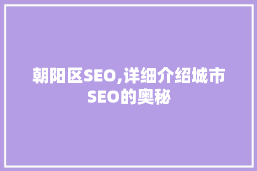 朝阳区SEO,详细介绍城市SEO的奥秘