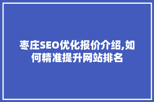 枣庄SEO优化报价介绍,如何精准提升网站排名