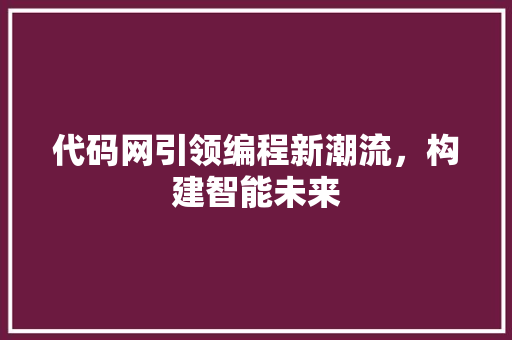 代码网引领编程新潮流，构建智能未来