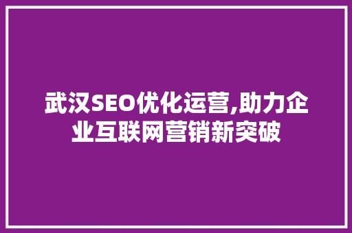 武汉SEO优化运营,助力企业互联网营销新突破