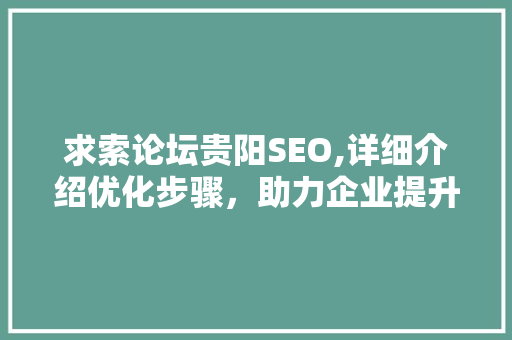 求索论坛贵阳SEO,详细介绍优化步骤，助力企业提升网络影响力