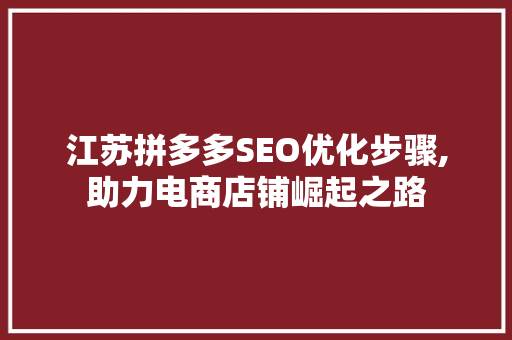 江苏拼多多SEO优化步骤,助力电商店铺崛起之路