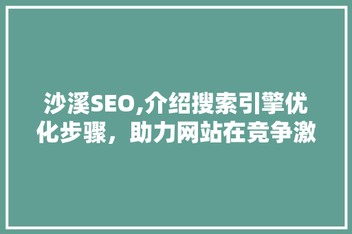 沙溪SEO,介绍搜索引擎优化步骤，助力网站在竞争激烈的市场中脱颖而出