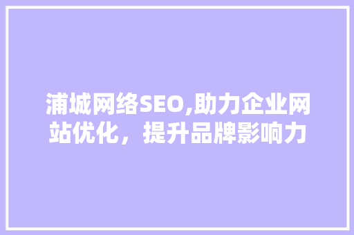浦城网络SEO,助力企业网站优化，提升品牌影响力