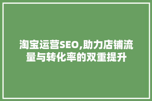 淘宝运营SEO,助力店铺流量与转化率的双重提升