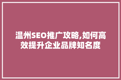 温州SEO推广攻略,如何高效提升企业品牌知名度
