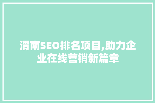 渭南SEO排名项目,助力企业在线营销新篇章