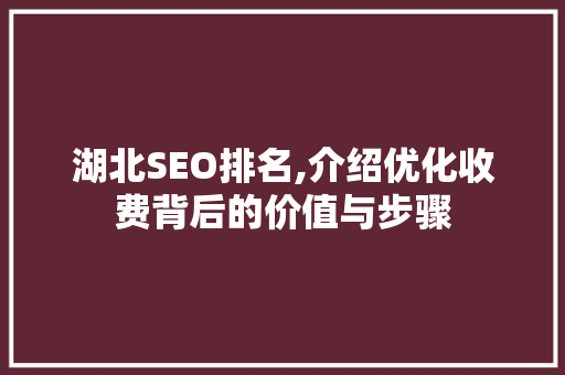 湖北SEO排名,介绍优化收费背后的价值与步骤
