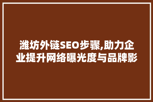 潍坊外链SEO步骤,助力企业提升网络曝光度与品牌影响力