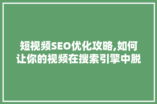 短视频SEO优化攻略,如何让你的视频在搜索引擎中脱颖而出