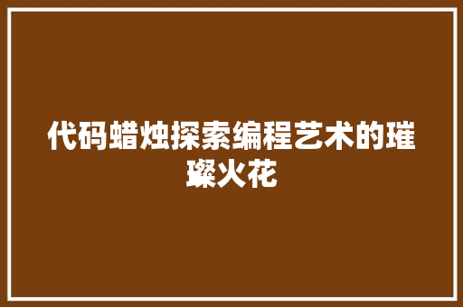 代码蜡烛探索编程艺术的璀璨火花
