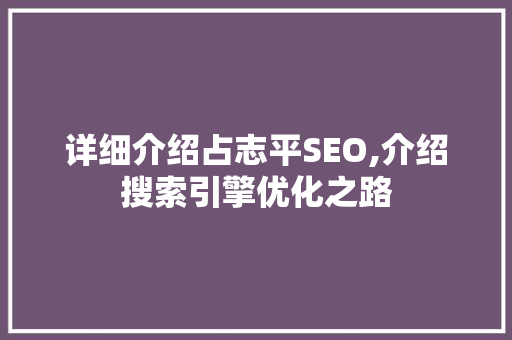 详细介绍占志平SEO,介绍搜索引擎优化之路