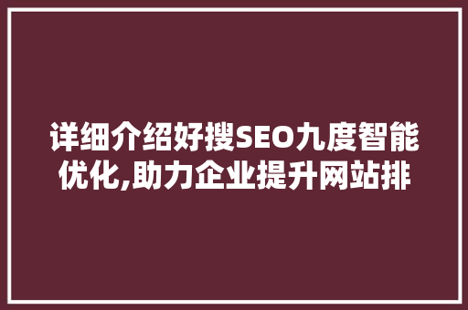 详细介绍好搜SEO九度智能优化,助力企业提升网站排名，实现高效营销