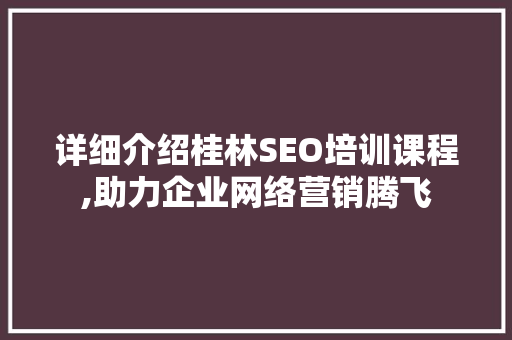 详细介绍桂林SEO培训课程,助力企业网络营销腾飞