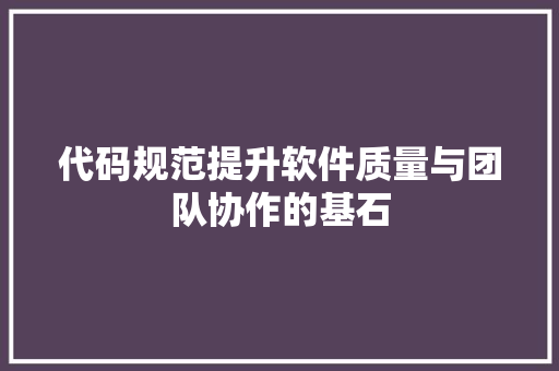 代码规范提升软件质量与团队协作的基石