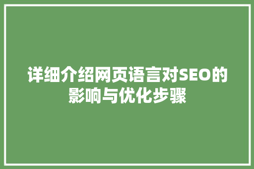 详细介绍网页语言对SEO的影响与优化步骤