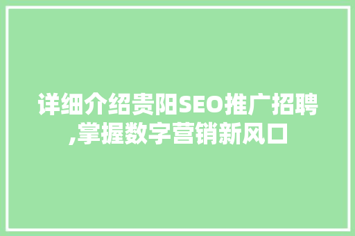 详细介绍贵阳SEO推广招聘,掌握数字营销新风口