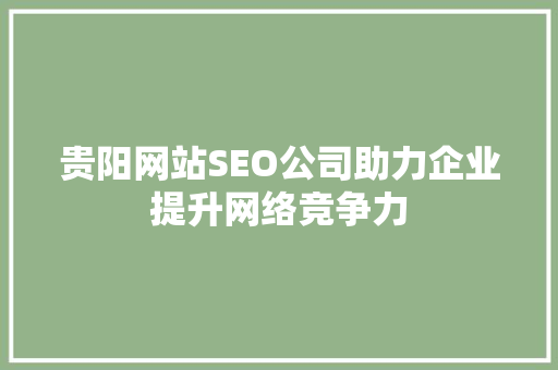 贵阳网站SEO公司助力企业提升网络竞争力