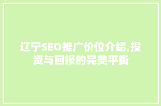 辽宁SEO推广价位介绍,投资与回报的完美平衡