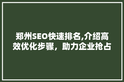 郑州SEO快速排名,介绍高效优化步骤，助力企业抢占市场先机