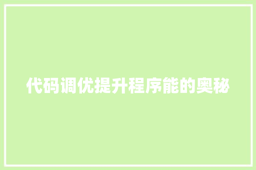 代码调优提升程序能的奥秘