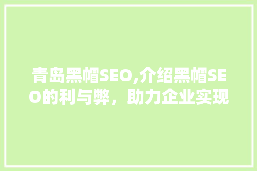 青岛黑帽SEO,介绍黑帽SEO的利与弊，助力企业实现网络营销突破