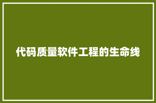 代码质量软件工程的生命线