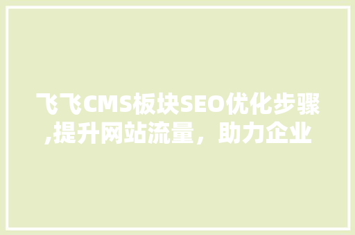 飞飞CMS板块SEO优化步骤,提升网站流量，助力企业品牌建设