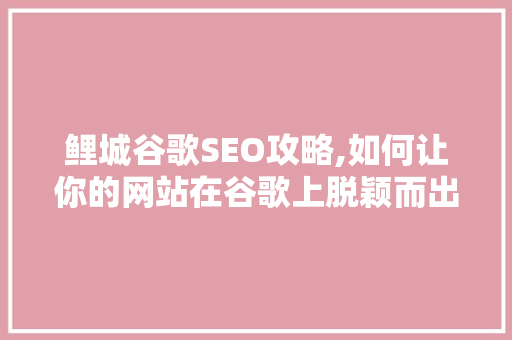 鲤城谷歌SEO攻略,如何让你的网站在谷歌上脱颖而出