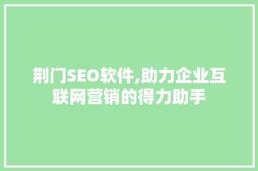荆门SEO软件,助力企业互联网营销的得力助手