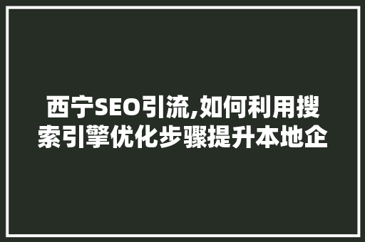 西宁SEO引流,如何利用搜索引擎优化步骤提升本地企业线上竞争力