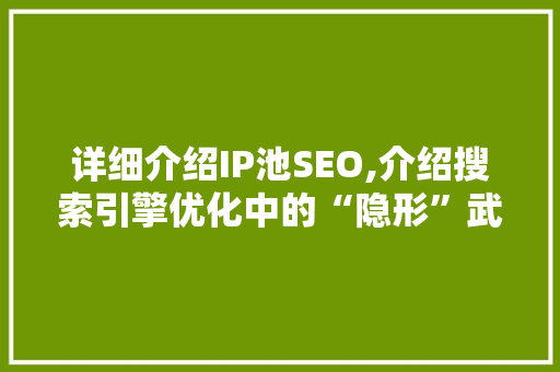 详细介绍IP池SEO,介绍搜索引擎优化中的“隐形”武器