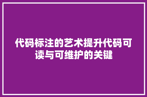 代码标注的艺术提升代码可读与可维护的关键