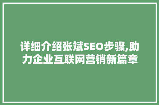 详细介绍张斌SEO步骤,助力企业互联网营销新篇章