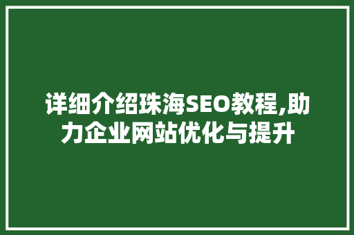 详细介绍珠海SEO教程,助力企业网站优化与提升